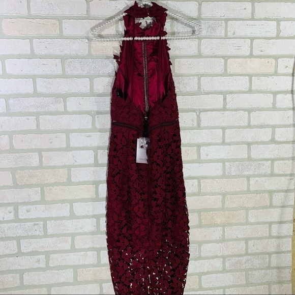 Bardot NWT Gemma Lace Sheath Burgundy Halter Dress Size 8 - Picture 8 of 12